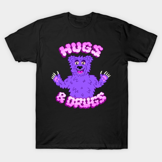 HUGS & DRUGS T-Shirt by andewhallart